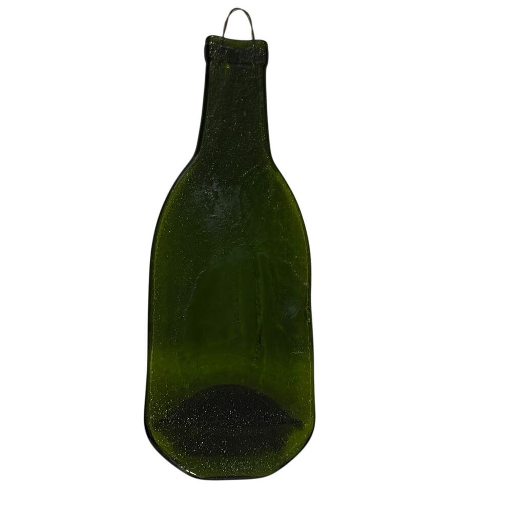 Flattened Green Glass Bottle Wall Hanging Recycled Glass Decor 10in